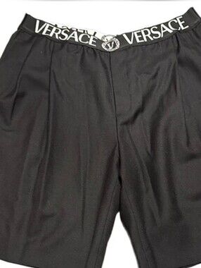 Versace Black Shorts with White Logo Waistband
